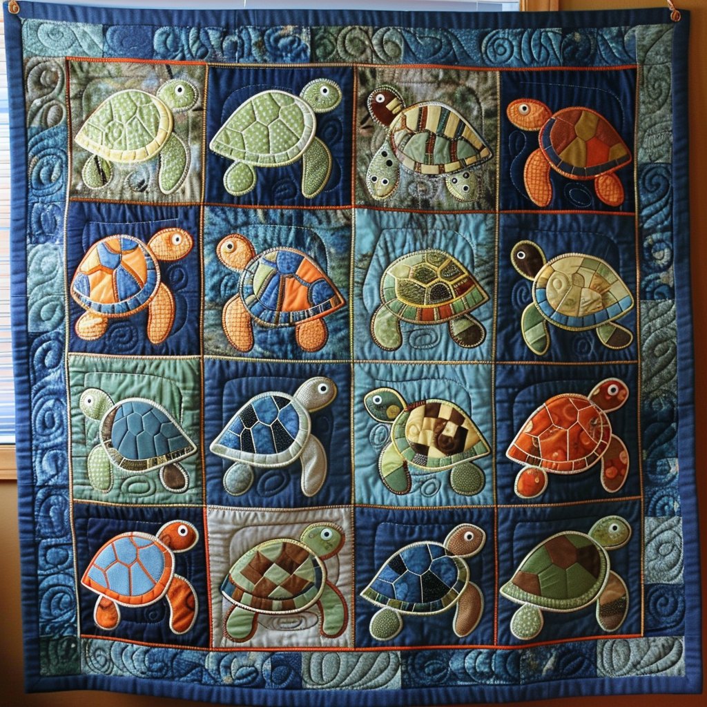 Blue Sea Turtle Quilted Blanket printed blanket