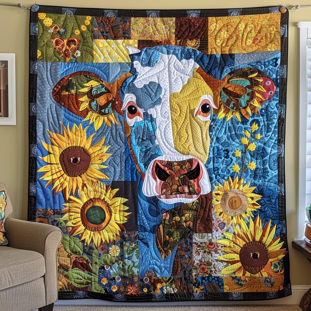 Blue Sky Cow Quilted Blanket printed blanket
