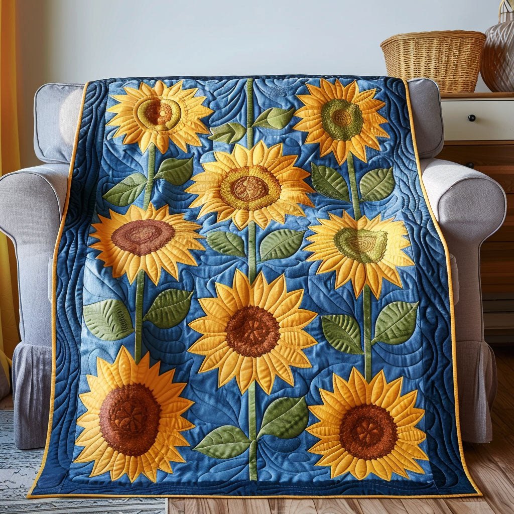 Blue Sky Sunflower Quilted Blanket printed blanket