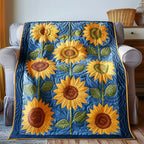 Blue Sky Sunflower Quilted Blanket printed blanket