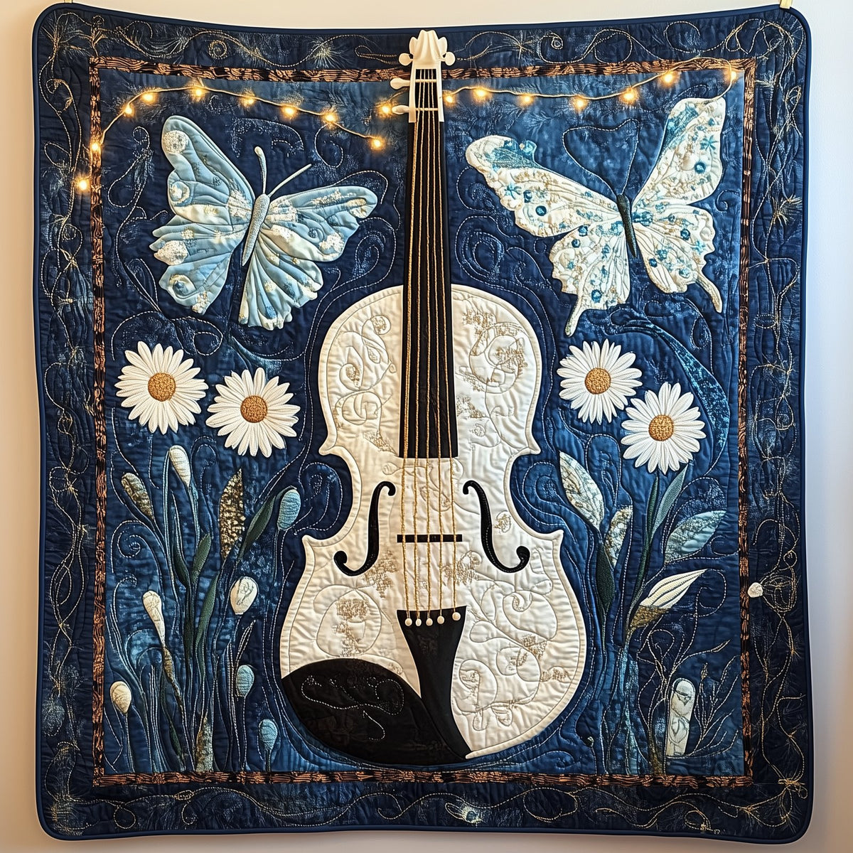 Blue Violin Quilted Blanket printed blanket