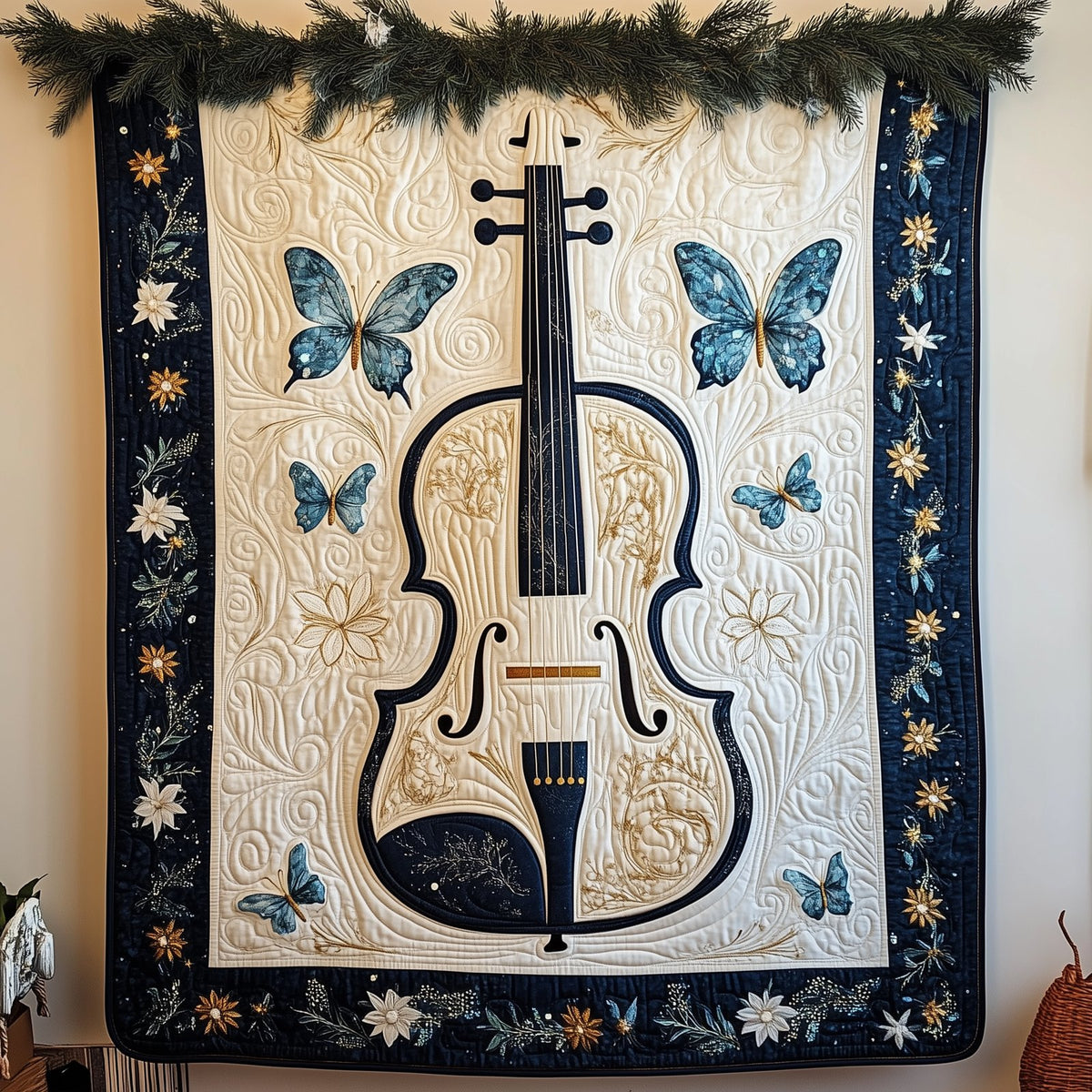 Blue Violin Quilted Blanket printed blanket