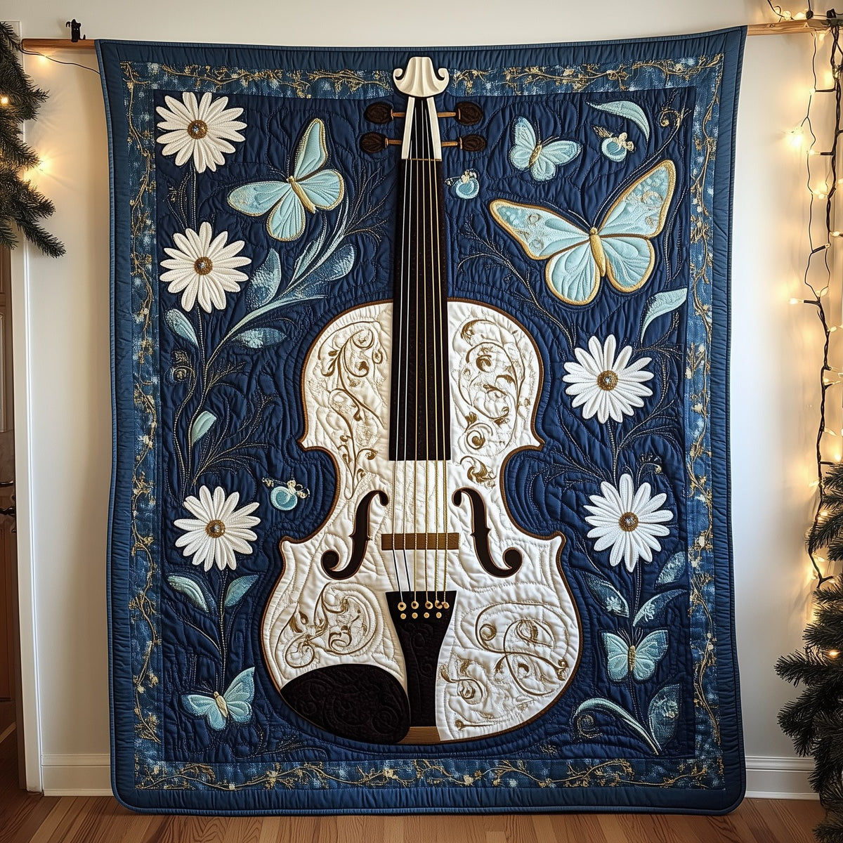 Blue Violin Quilted Blanket printed blanket