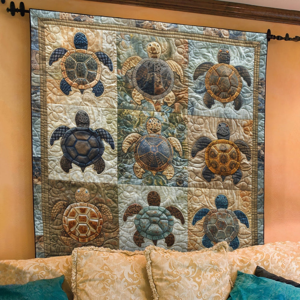 Blue Wave Turtle Dance Quilted Blanket printed blanket