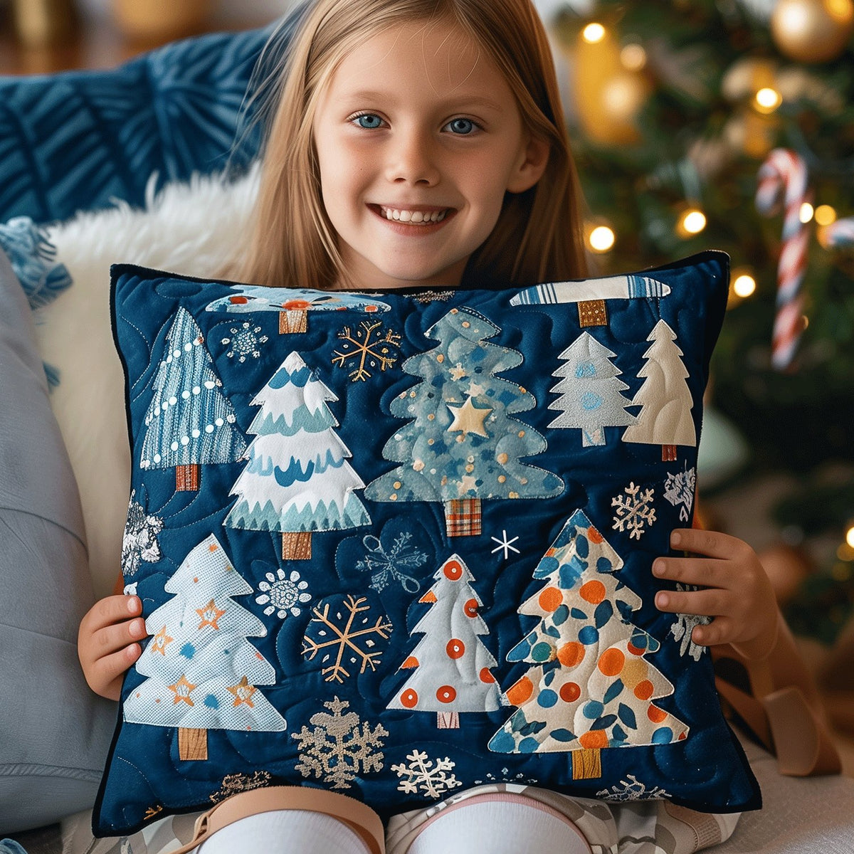 Blue Winter Magic Quilted Cushion Cover printed cushion cover