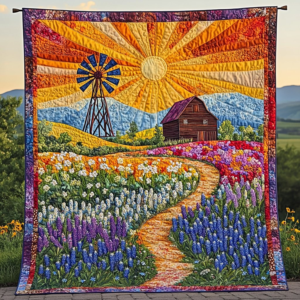 Bluebonnet Blooms Quilted Blanket printed blanket