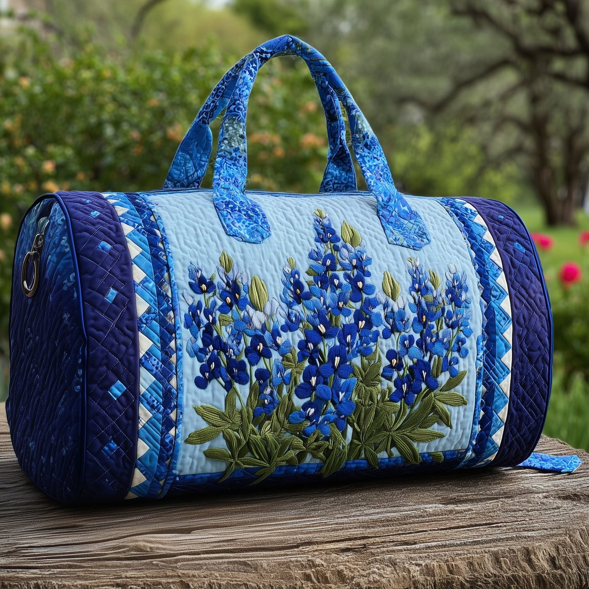 Bluebonnet Charm Quilted Duffle Bag printed duffle bag