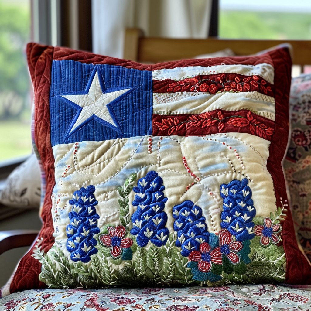 Bluebonnet Glory Quilted Cushion Cover printed cushion cover
