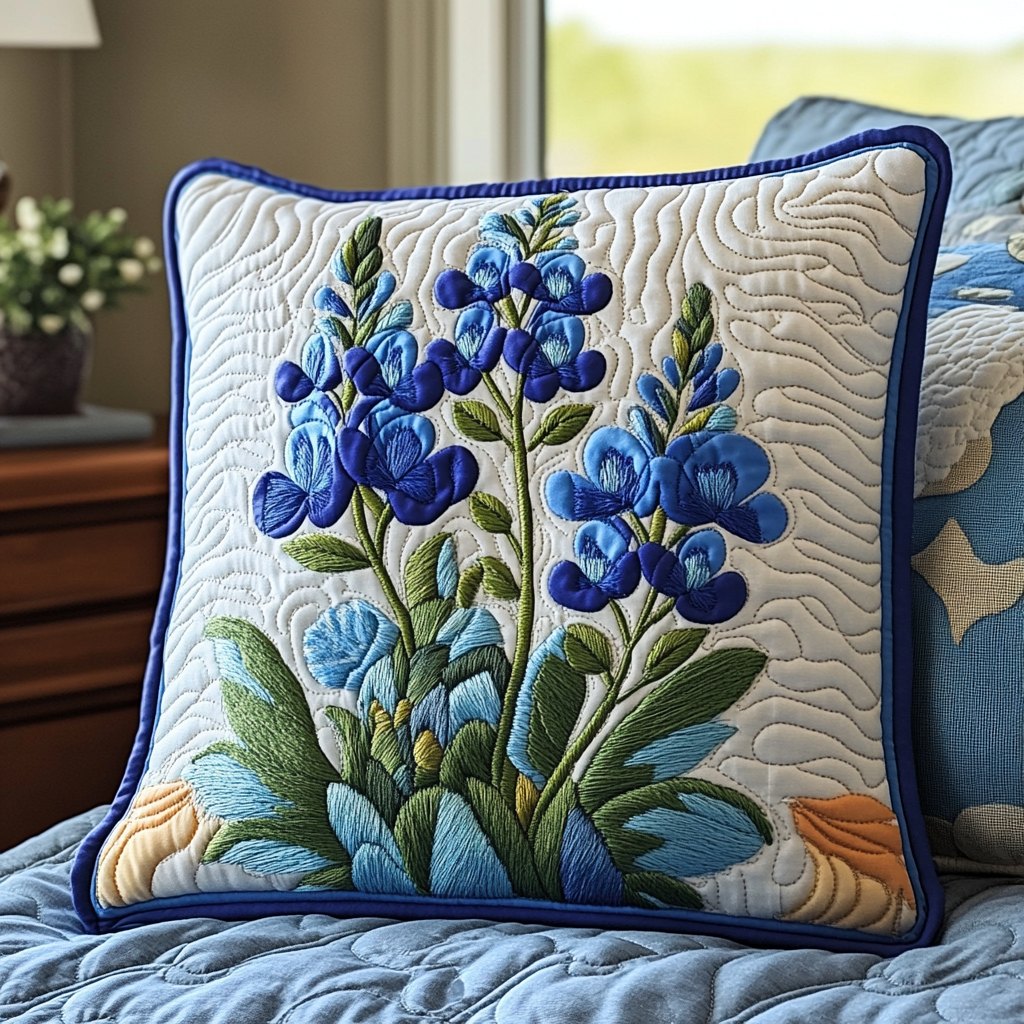 Bluebonnet Serenade Quilted Cushion Cover printed cushion cover