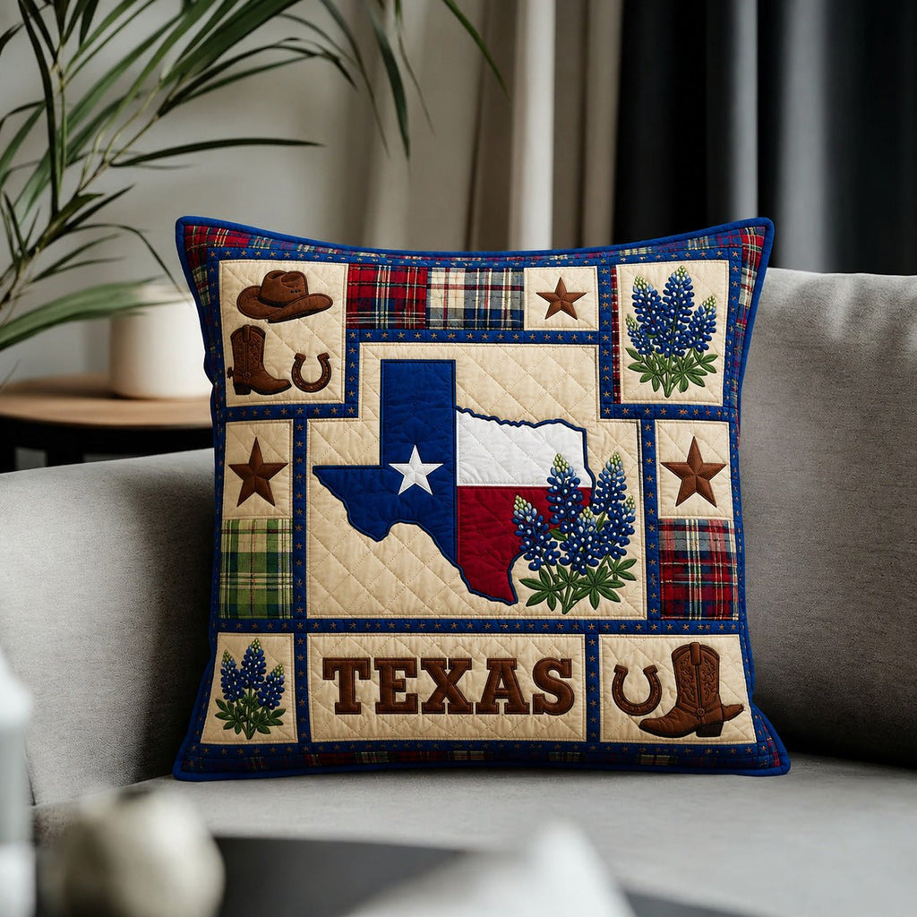 Bluebonnet State Quilted Pillow Case printed quilted cushion cover