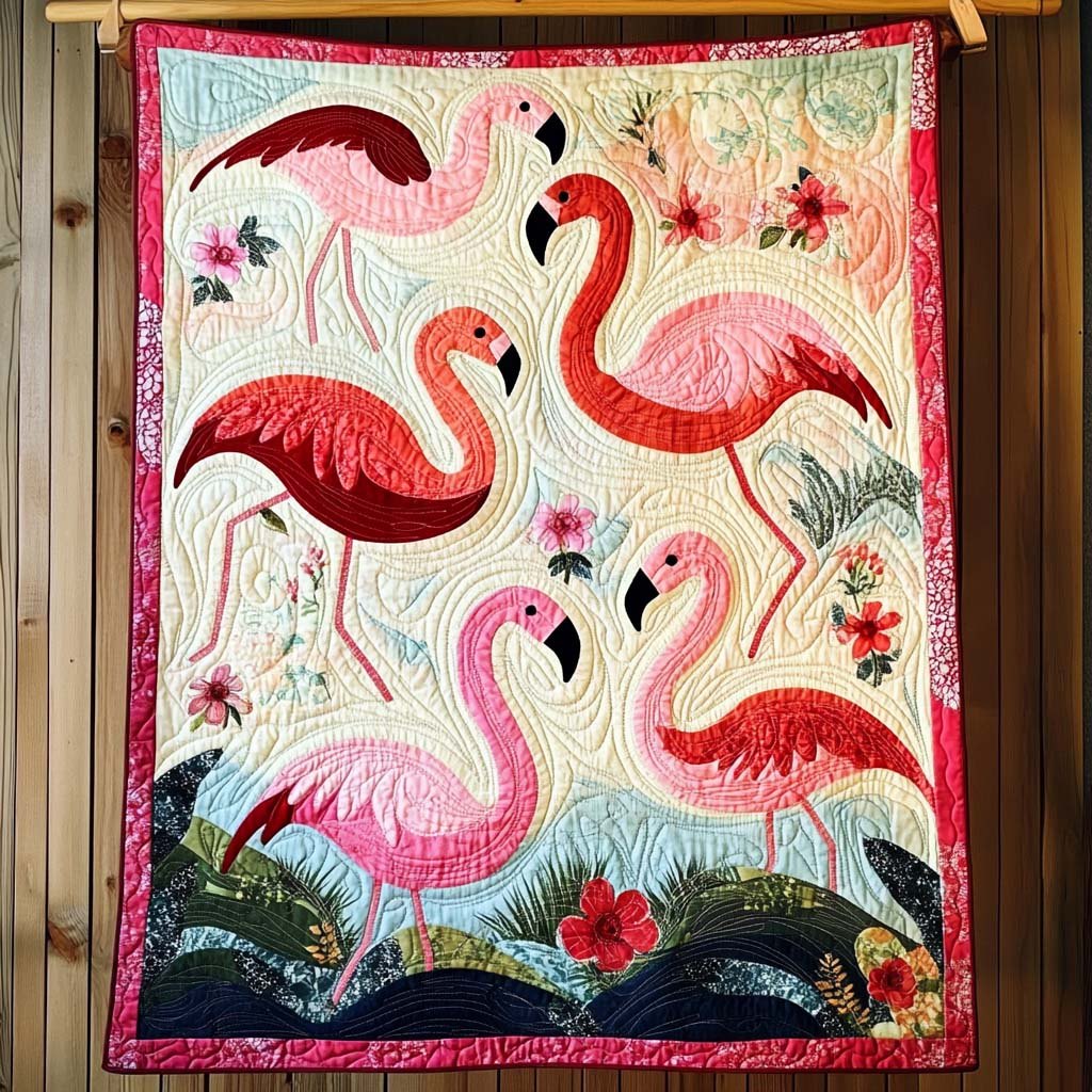 Blush Flamingo Quilted Blanket printed blanket