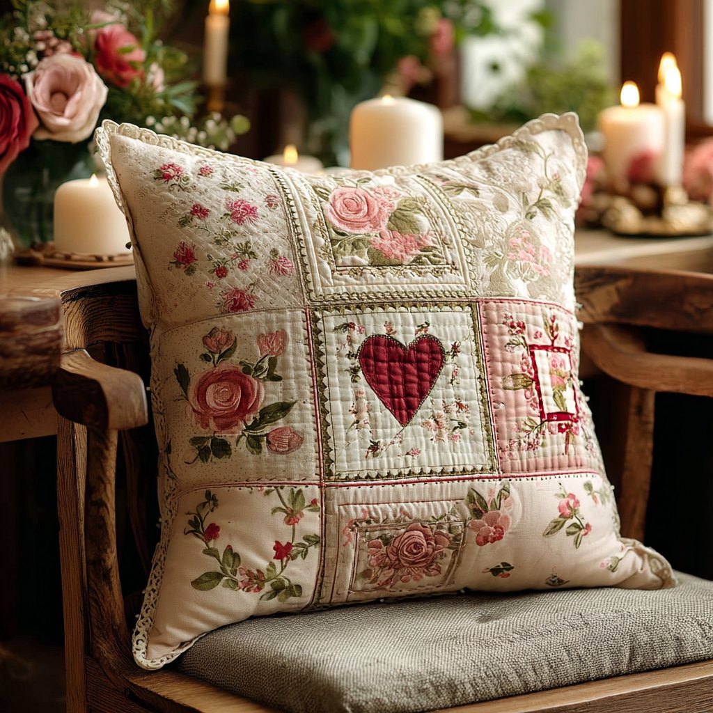 Blush Rose Cottage Quilted Cushion Cover printed cushion cover
