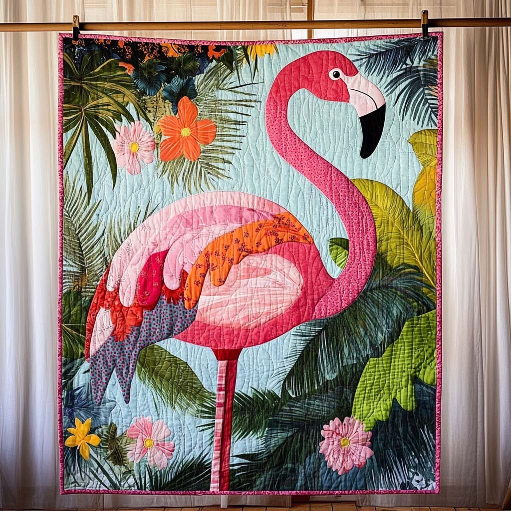 Blushing Bird Quilted Blanket printed blanket