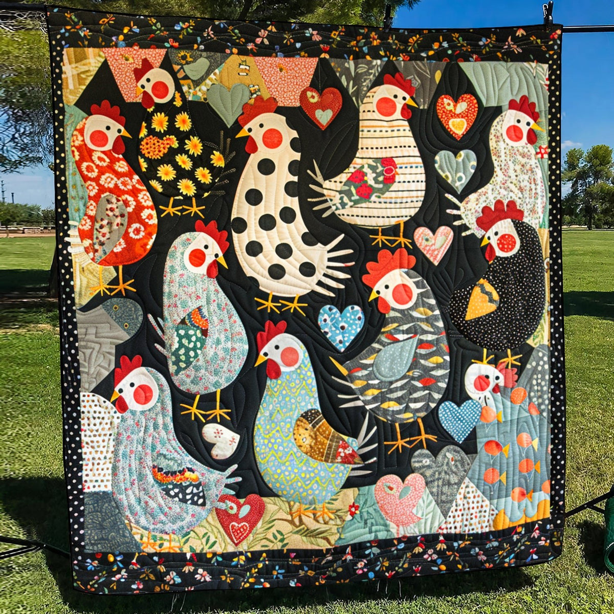Blushing Hens Quilted Blanket printed blanket