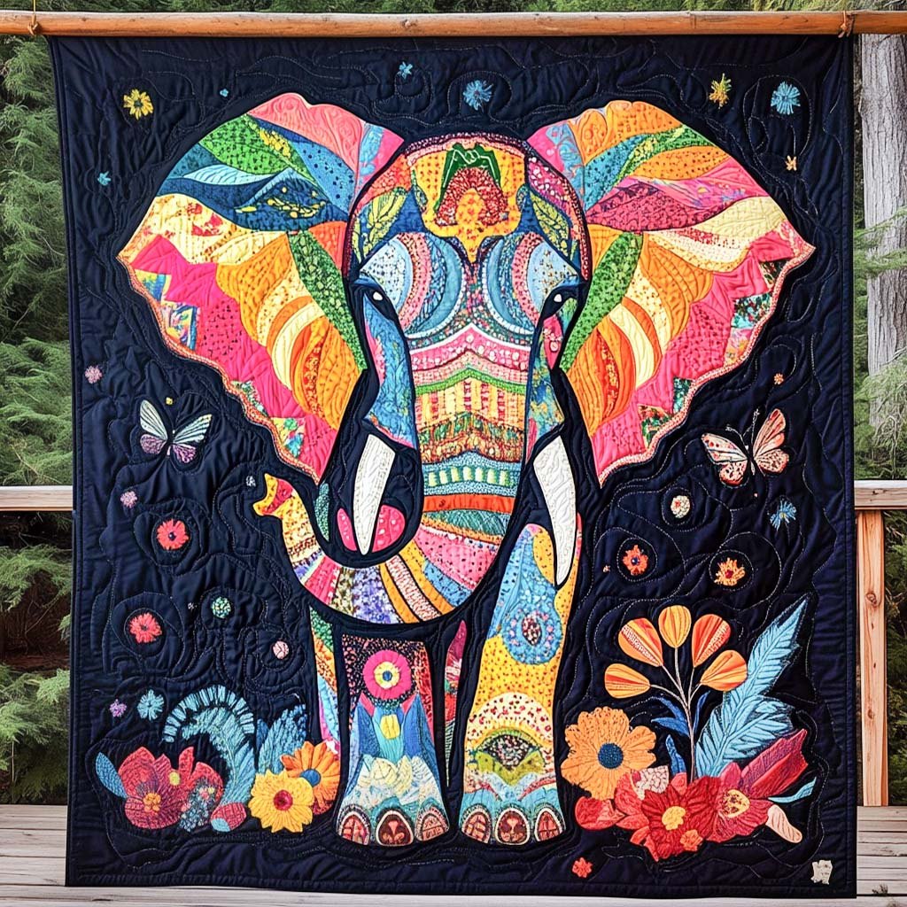 Bohemian Elephant Dream Quilted Blanket printed blanket
