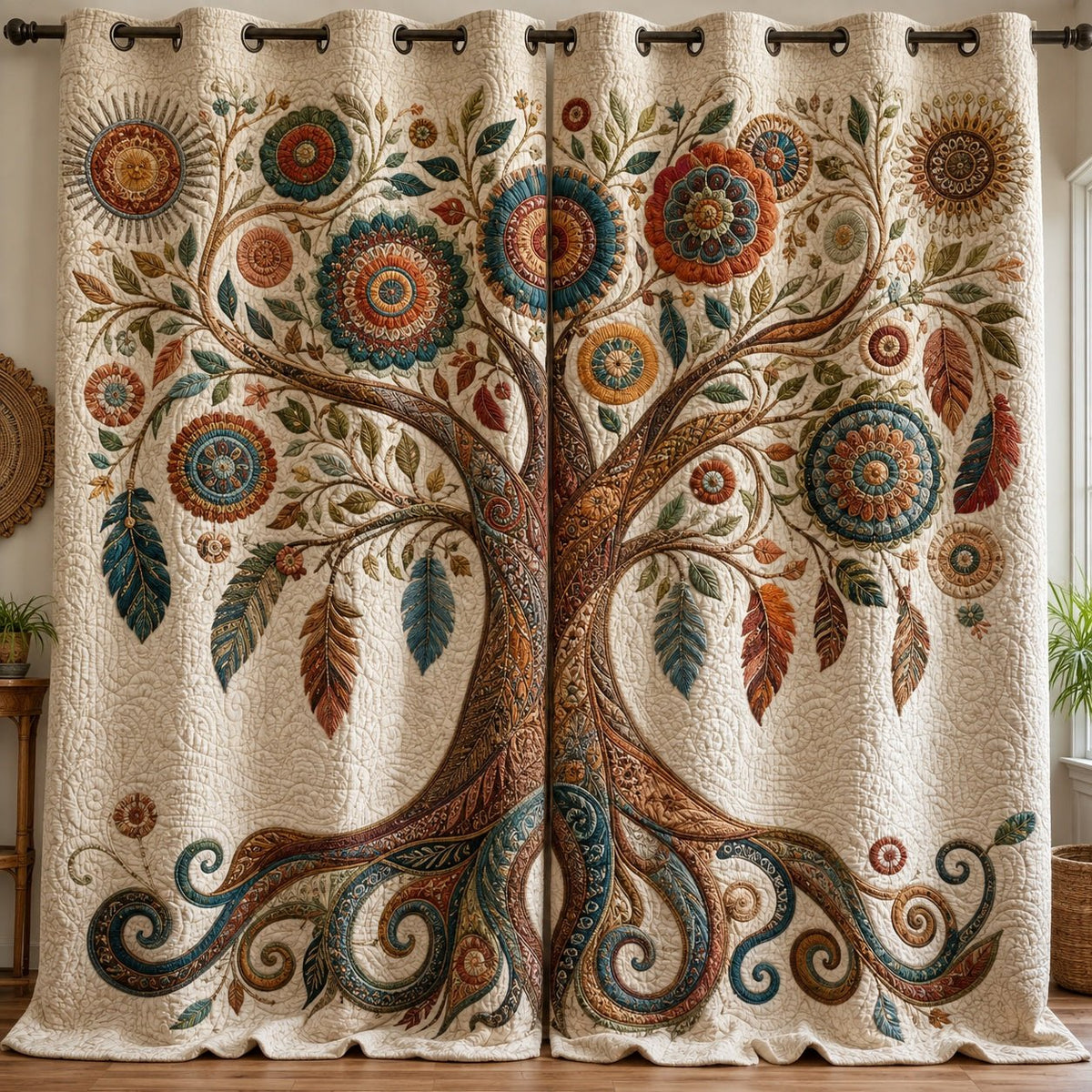 Bohemian Feather Bloom Quilted Curtains printed door curtain