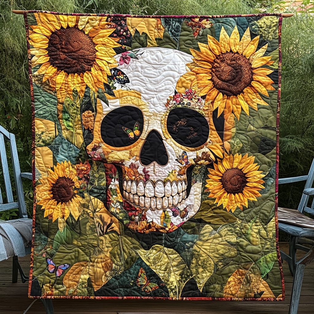 Bohemian Skull Quilted Blanket printed blanket