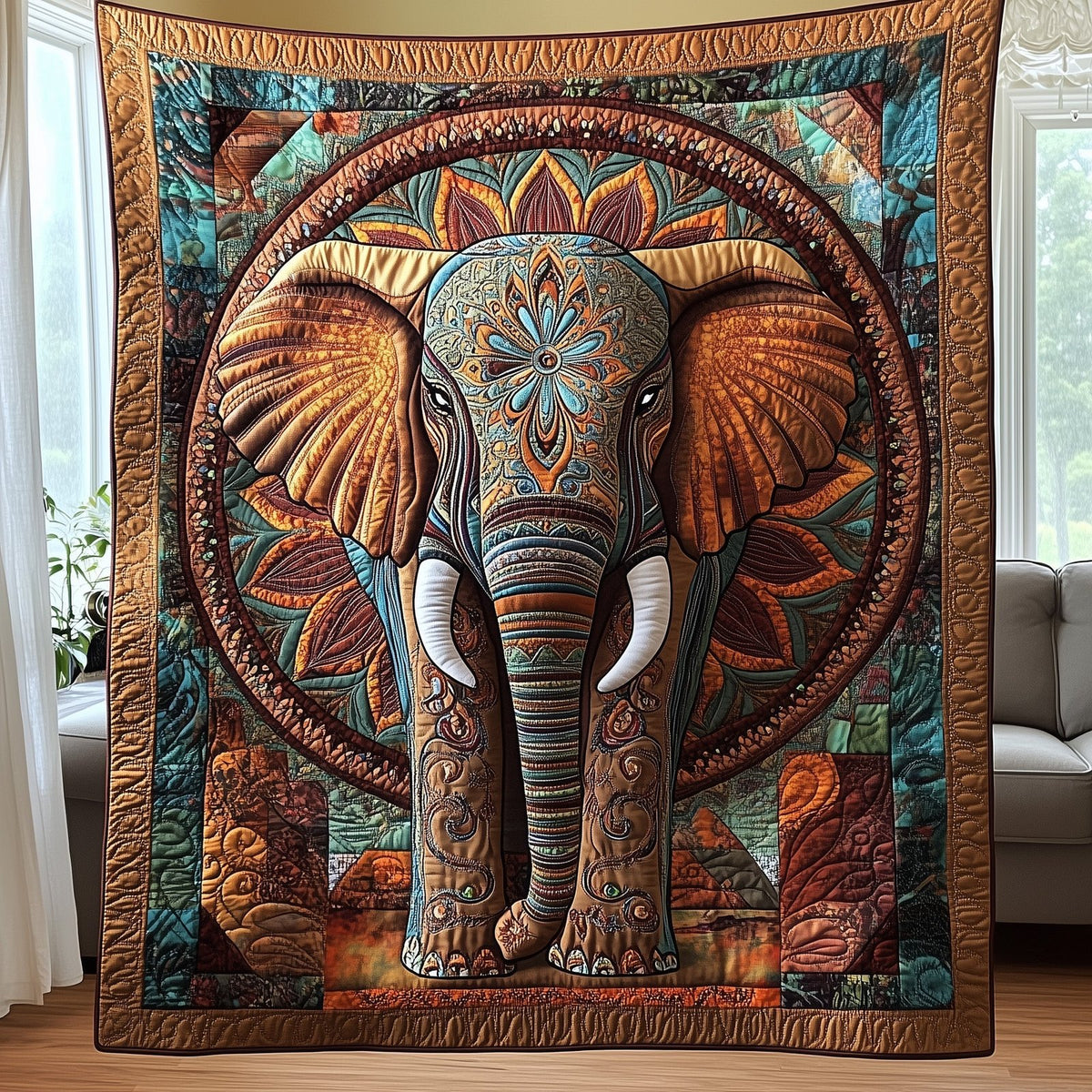Boho Bliss Elephant Quilted Blanket printed blanket