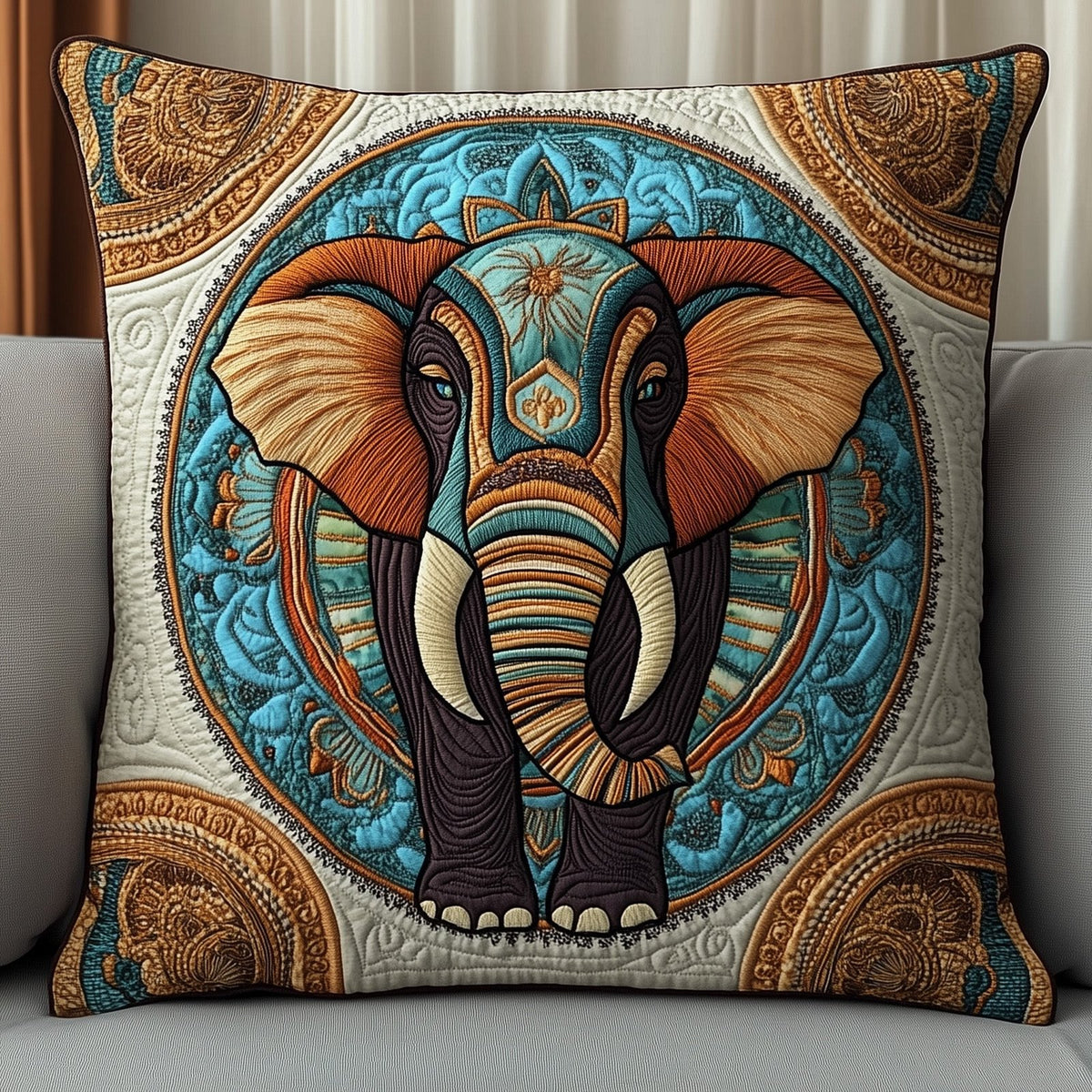 Boho Bliss Elephant Quilted Cushion Cover printed cushion cover