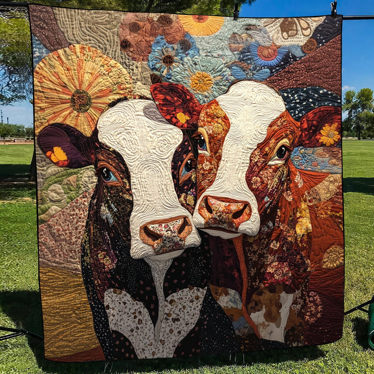 Boho Bovines Quilted Blanket printed blanket