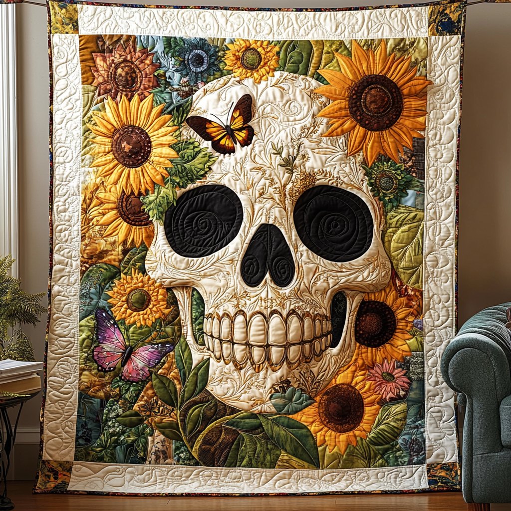 Boho Skull Quilted Blanket printed blanket
