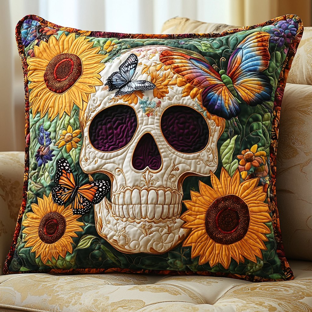 Boho Skull Quilted Cushion Cover printed cushion cover