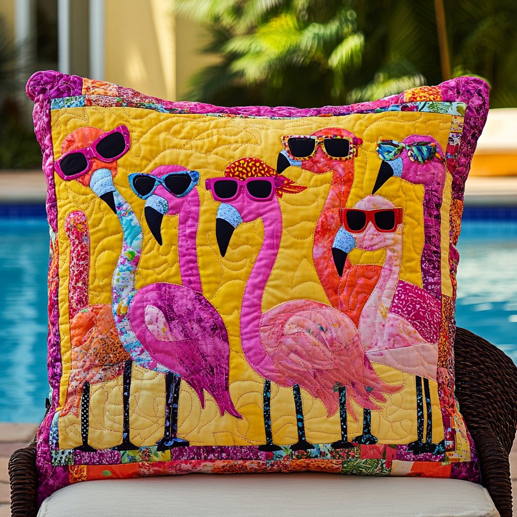 Bold Flamingo Vibrant Quilted Cushion Cover printed cushion cover