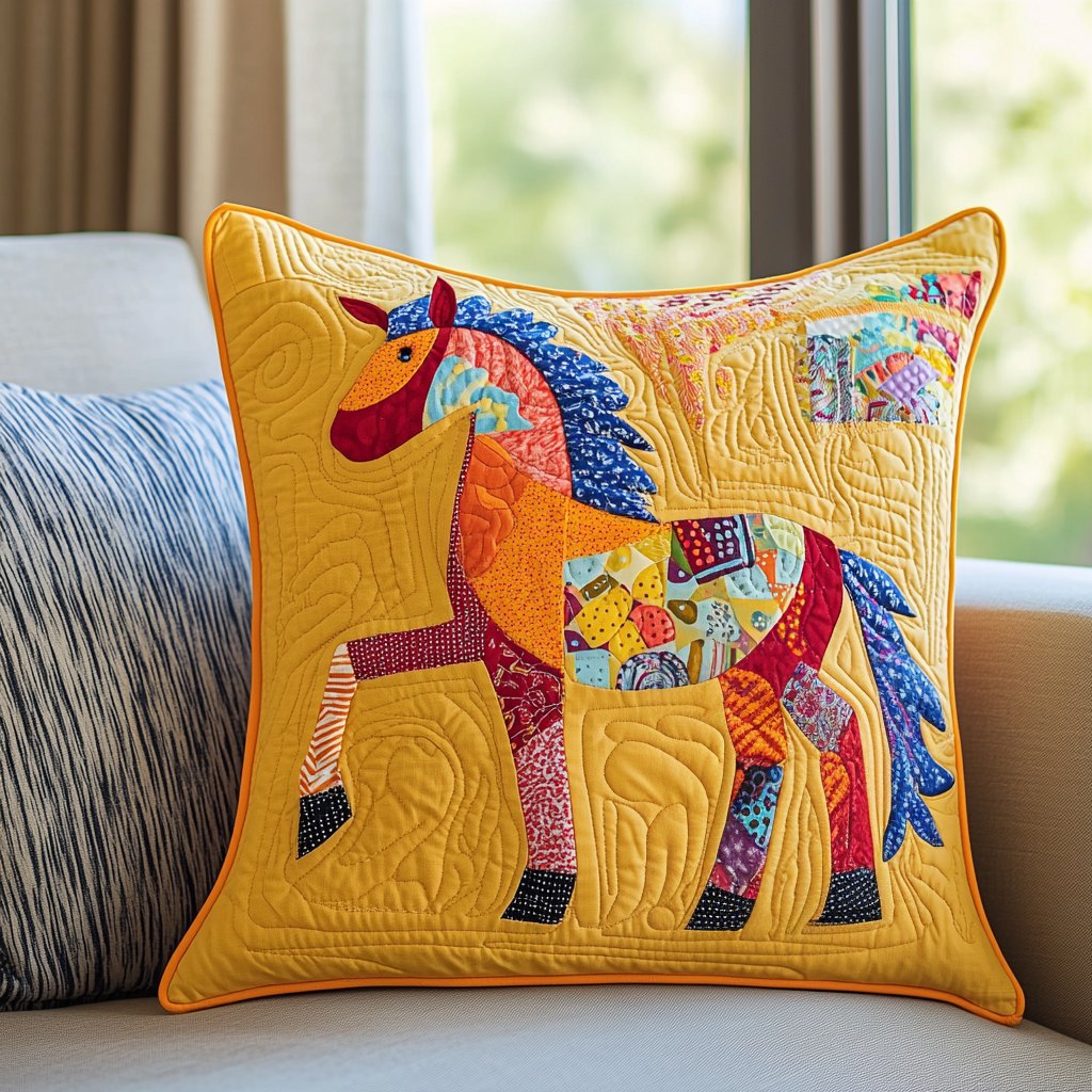 Bold Horse Quilted Cushion Cover printed cushion cover