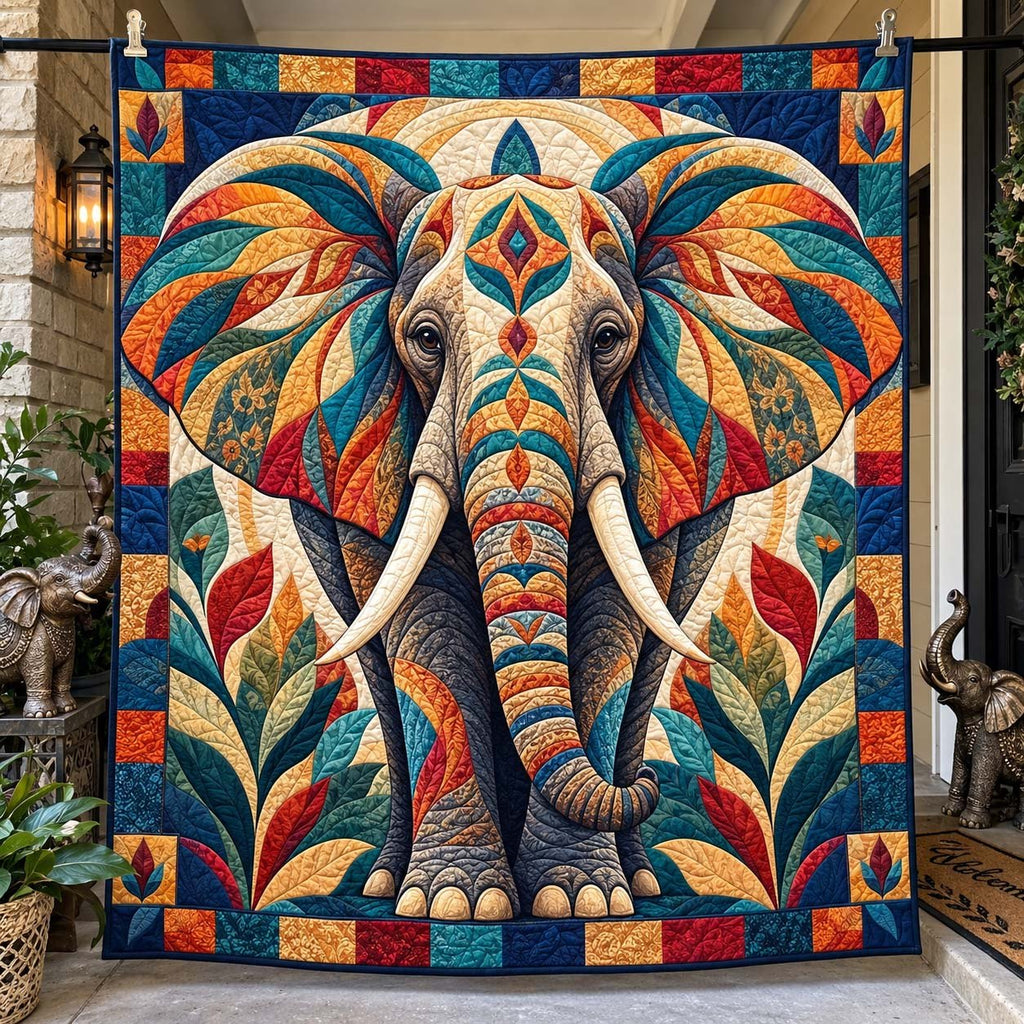 Bold Primary Elephant Mosaic printed blanket