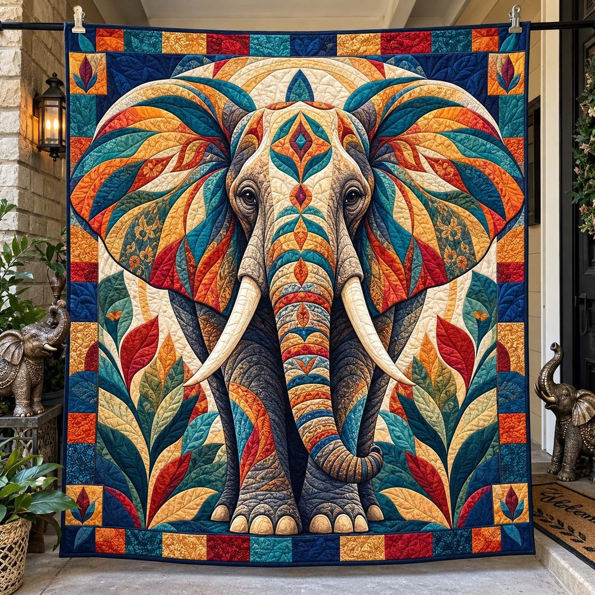 Bold Primary Elephant Mosaic printed blanket