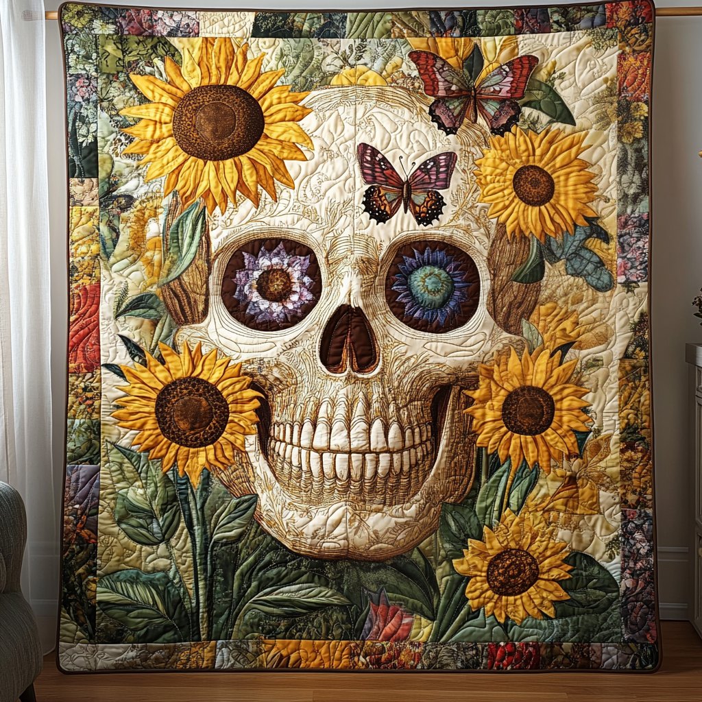Bold Sugar Skull Quilted Blanket printed blanket