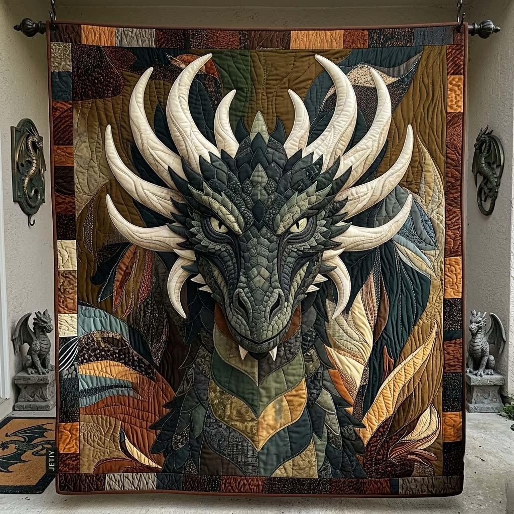 Bone Horn Dragon Quilted Blanket printed quilt blanket