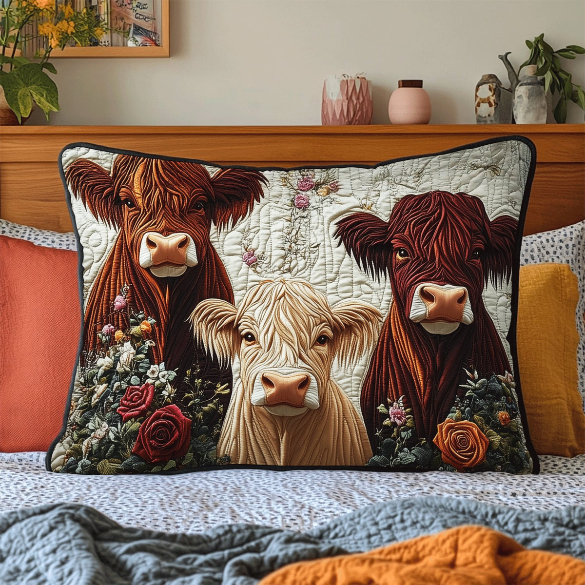 Bonnie Bovine Quilted Bedding Cushion Cover printed cushion cover