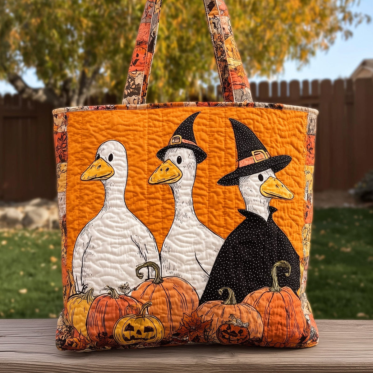 Boo Ghost Goose Quilted Tote Bag printed tote bag