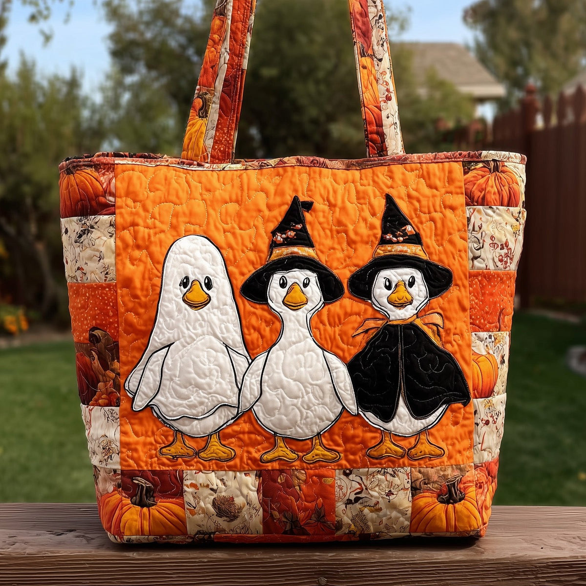 Boo Ghost Goose Quilted Tote Bag printed tote bag