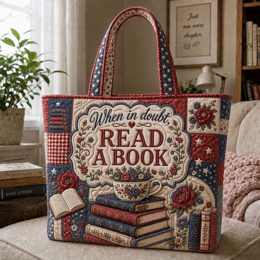 Book Garden Dreams Quilted Tote Bag printed tote bag