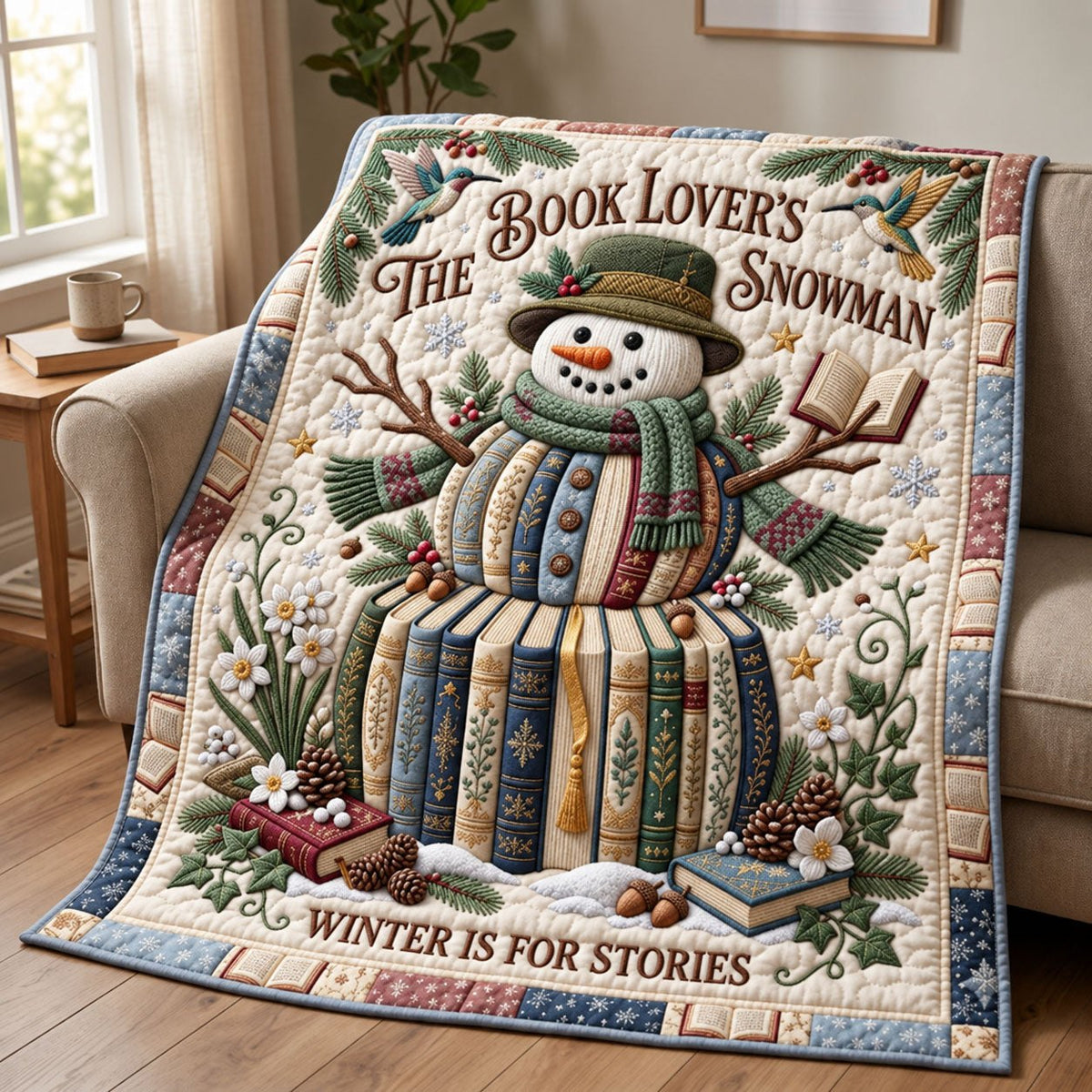 Book Snowman Quilted Blanket printed blanket