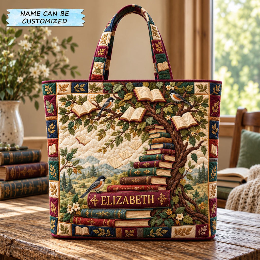 Book Tree Garden Quilted Tote Bag QTCUZ printed tote bag