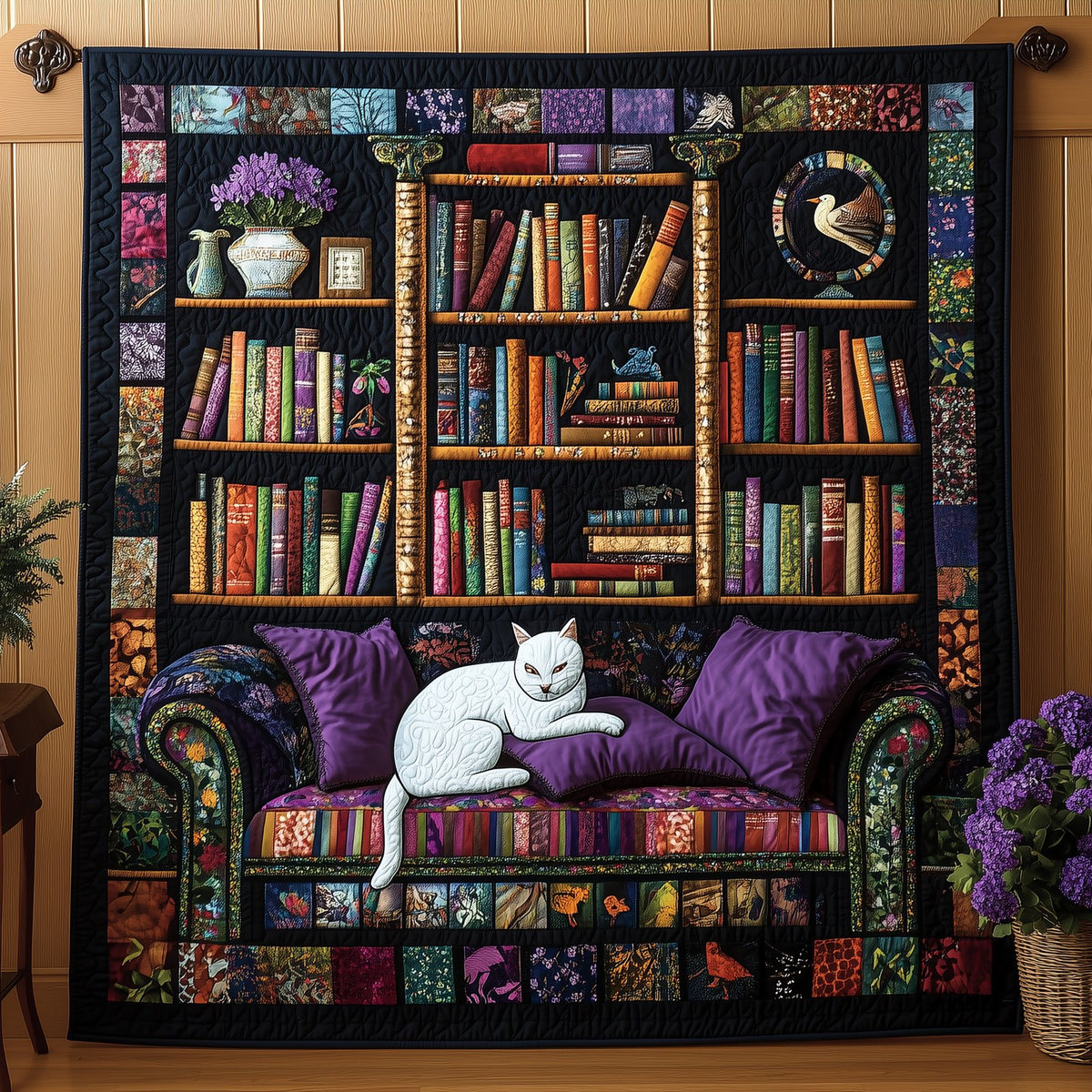 Bookcase Quilted Blanket printed blanket