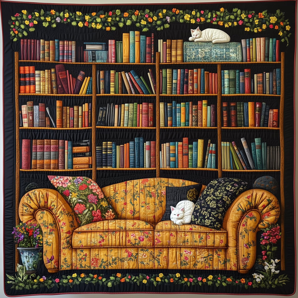 Bookcase Quilted Blanket printed blanket