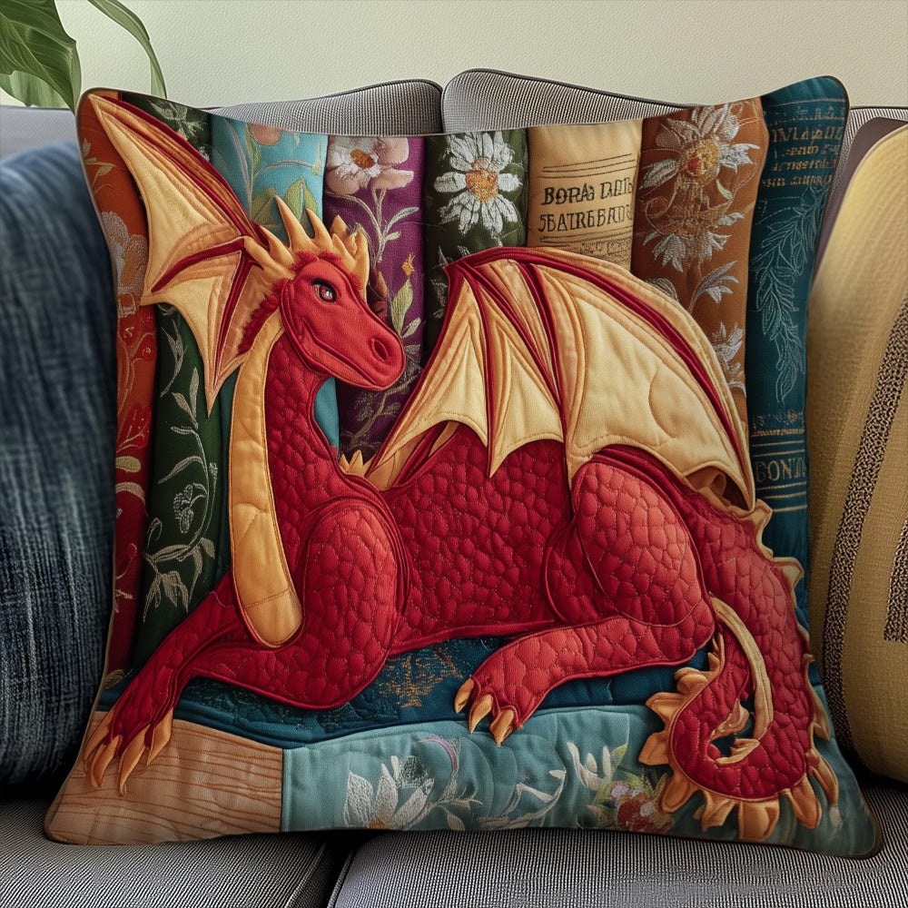 Bookish Dragon Quilted Cushion Cover printed cushion cover