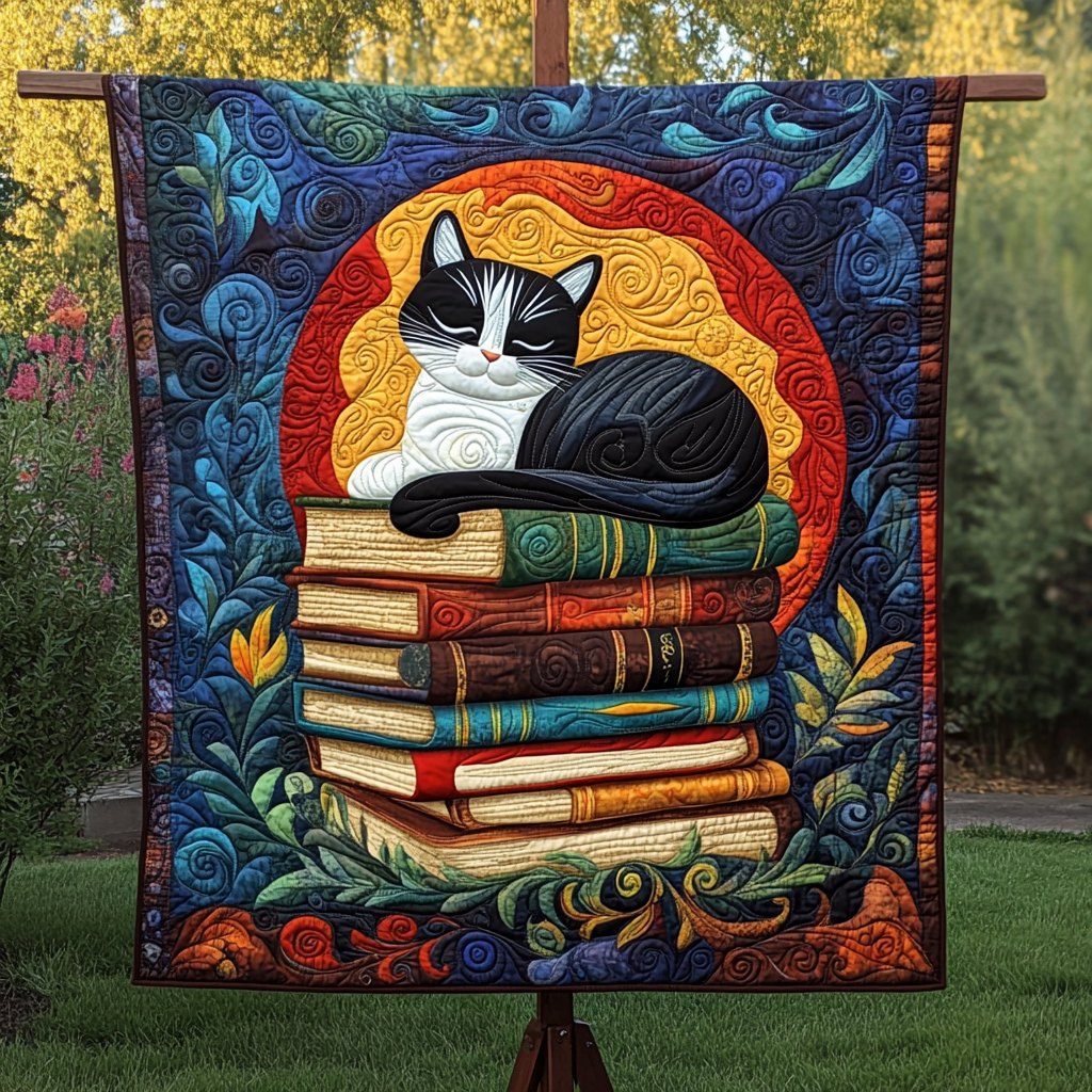 Bookish Kitty Quilted Blanket printed blanket