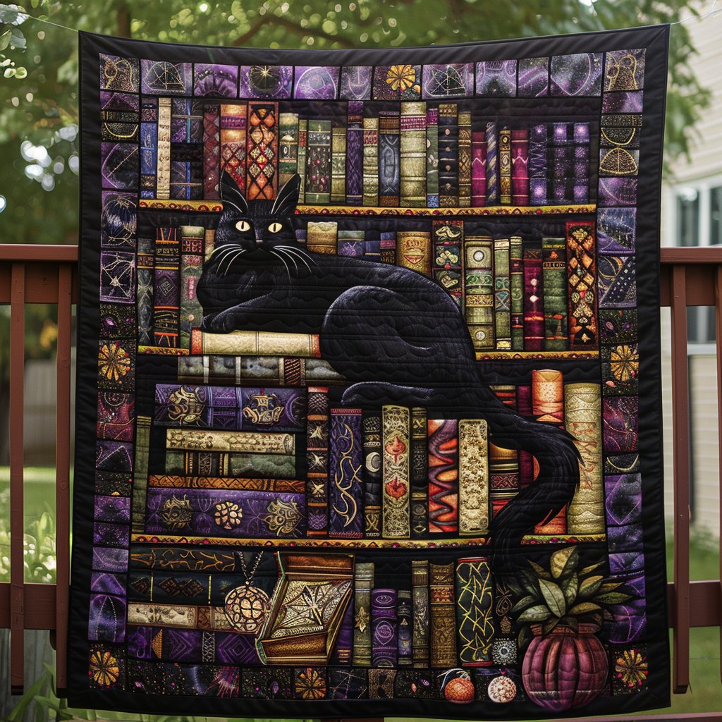 Bookshelf Purr-suit Quilted Blanket printed blanket