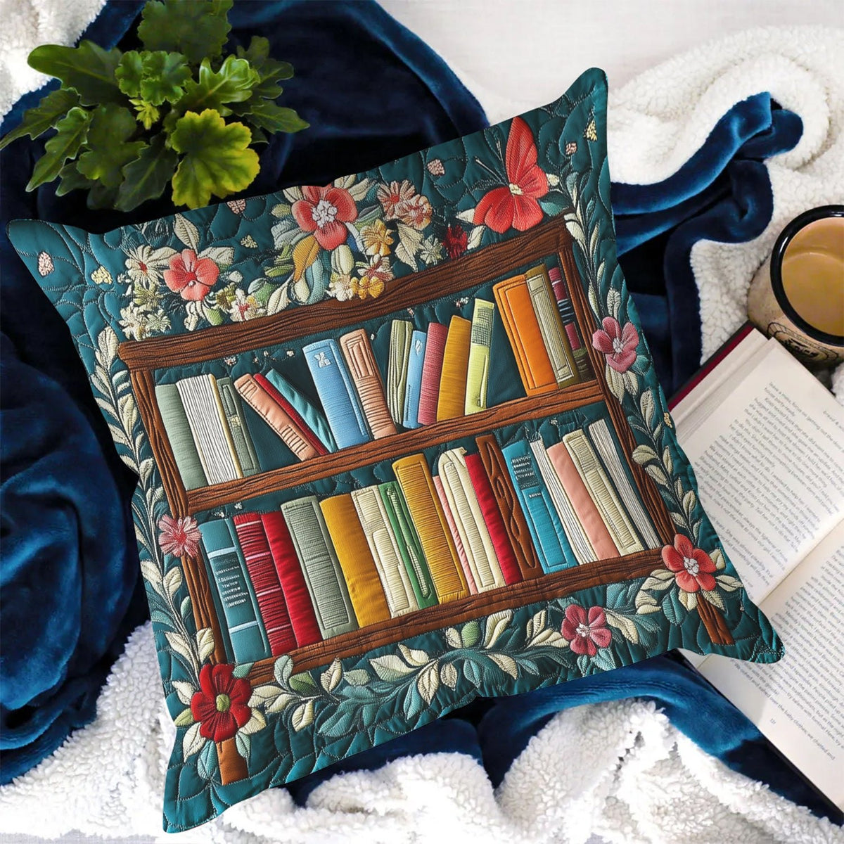 Bookworm Bliss Quilted Cushion Cover printed cushion cover