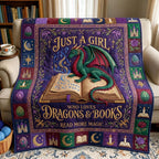 Bookworm Dragon Quilted Blanket printed blanket