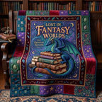Bookworm Dragon Quilted Blanket printed blanket
