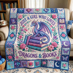 Bookworm Dragon Quilted Blanket printed blanket