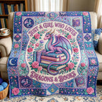 Bookworm Dragon Quilted Blanket printed blanket