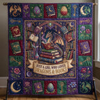 Bookworm Dragon Quilted Blanket printed blanket
