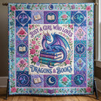 Bookworm Dragon Quilted Blanket printed blanket